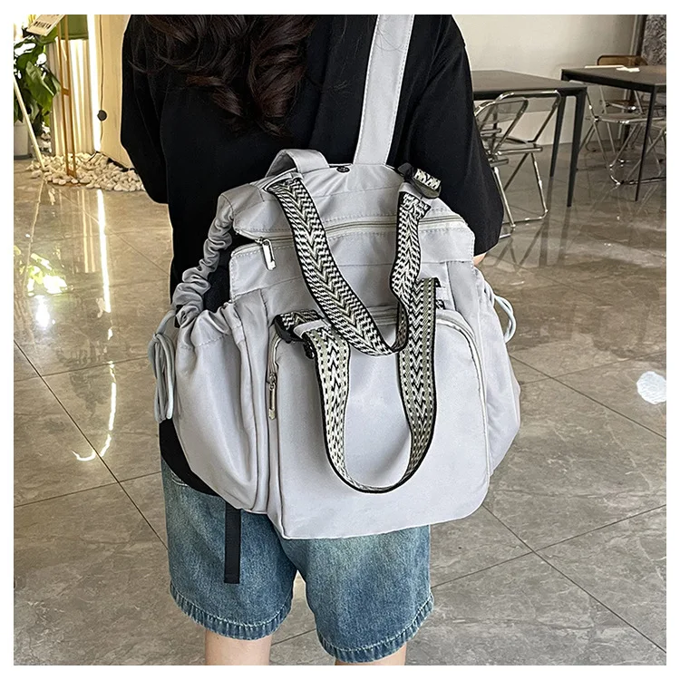 Waterproof Wear-resistant Tote Backpack, Cinch Side Pockets Partition Storage Outdoor Bag