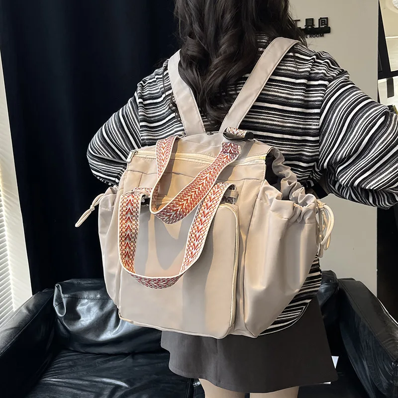Waterproof Wear-resistant Tote Backpack, Cinch Side Pockets Partition Storage Outdoor Bag
