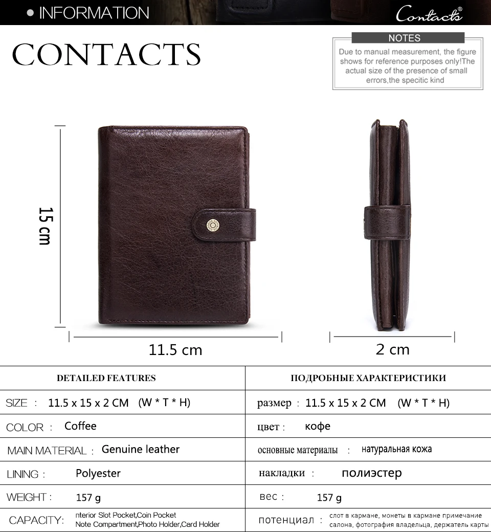 CONTACT'S Top Quality Genuine Cow Leather Wallet Men Hasp Design Short Purse With Passport Photo Holder For Male Clutch Wallets
