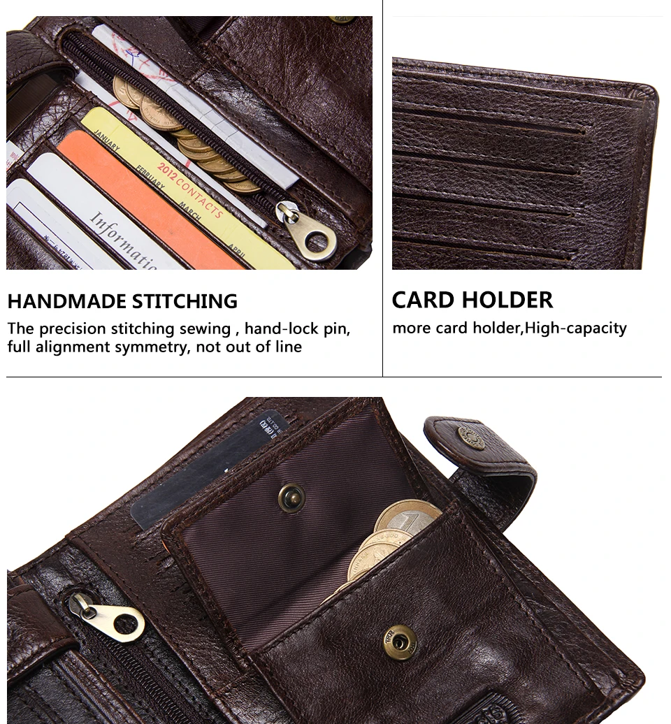 CONTACT'S Top Quality Genuine Cow Leather Wallet Men Hasp Design Short Purse With Passport Photo Holder For Male Clutch Wallets