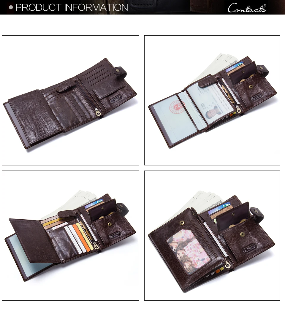 CONTACT'S Top Quality Genuine Cow Leather Wallet Men Hasp Design Short Purse With Passport Photo Holder For Male Clutch Wallets