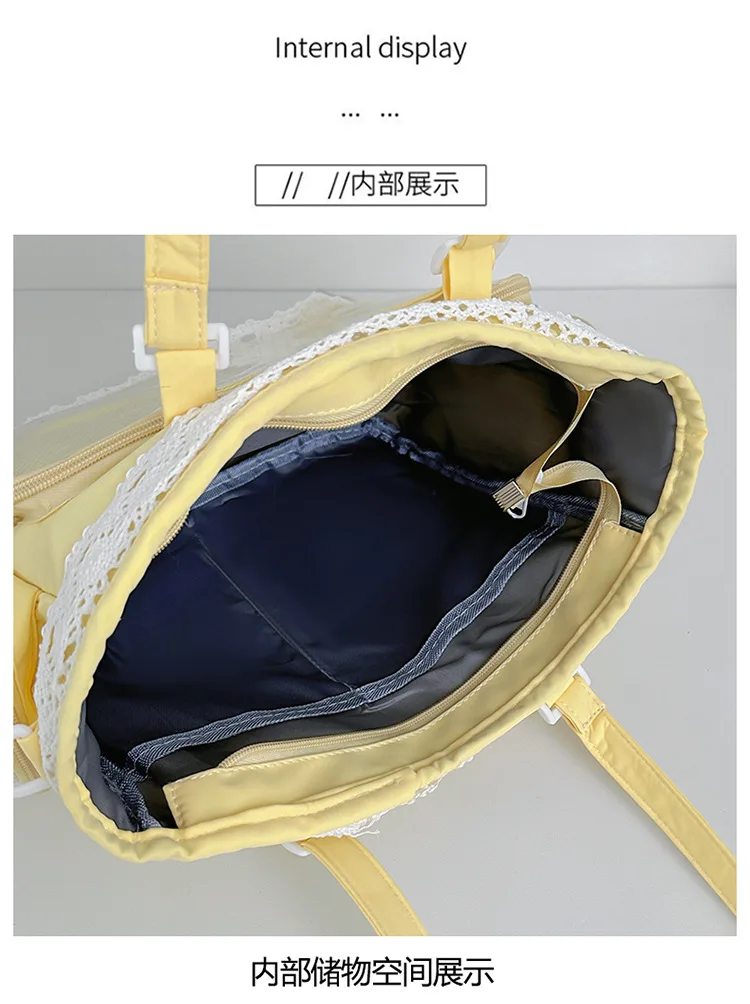 College Style Girl Crossbody Bags Transparent Pocket Solid Color Itabag Large Capacity Shoulder Lace Cotton Dolls Daily Outfit