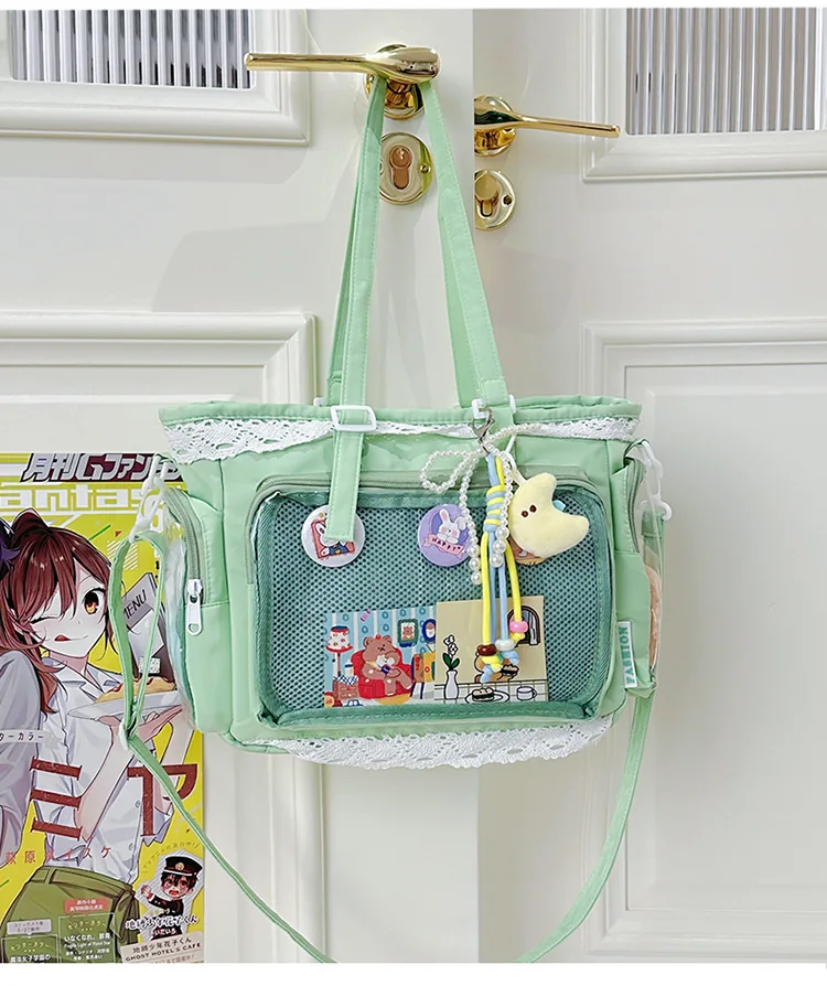 College Style Girl Crossbody Bags Transparent Pocket Solid Color Itabag Large Capacity Shoulder Lace Cotton Dolls Daily Outfit
