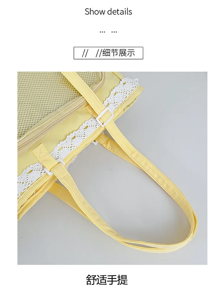 College Style Girl Crossbody Bags Transparent Pocket Solid Color Itabag Large Capacity Shoulder Lace Cotton Dolls Daily Outfit