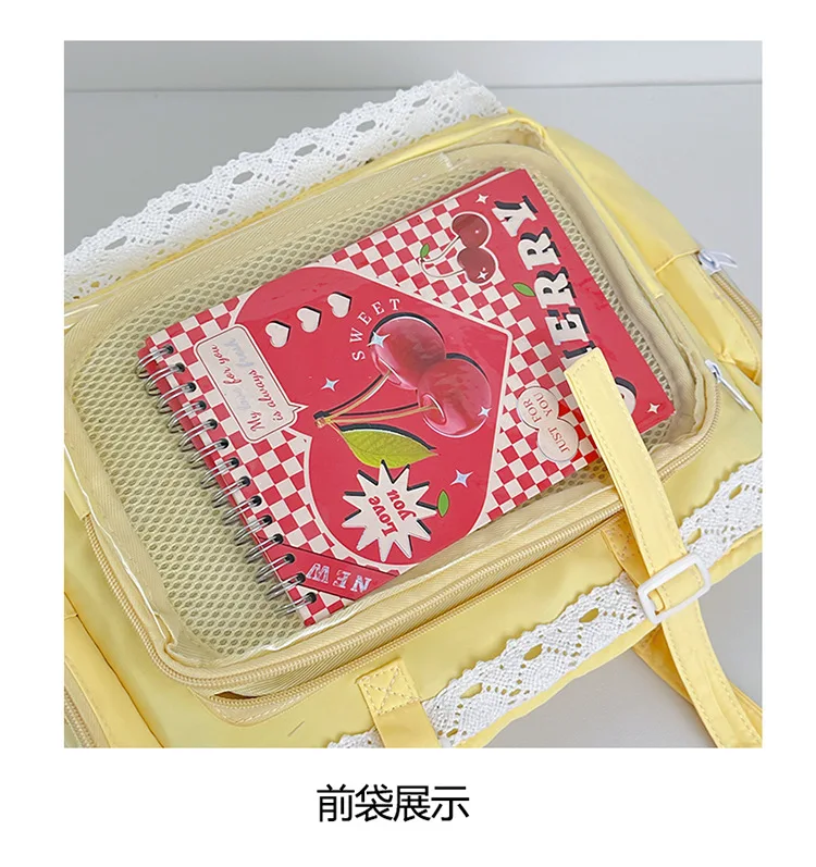 College Style Girl Crossbody Bags Transparent Pocket Solid Color Itabag Large Capacity Shoulder Lace Cotton Dolls Daily Outfit