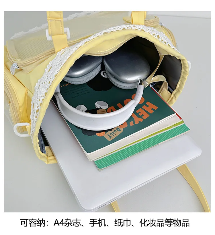 College Style Girl Crossbody Bags Transparent Pocket Solid Color Itabag Large Capacity Shoulder Lace Cotton Dolls Daily Outfit