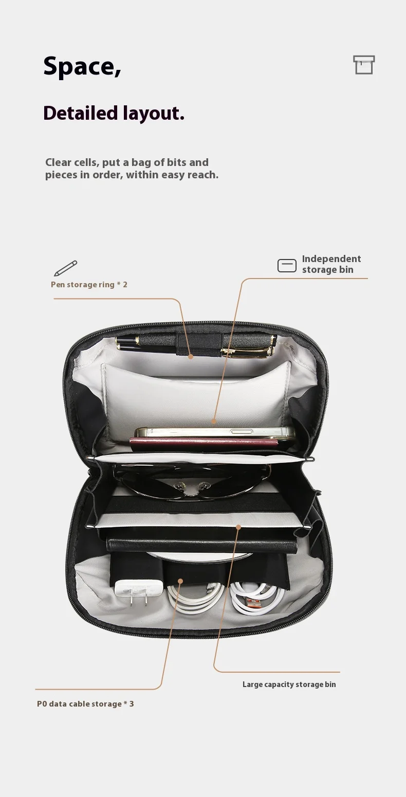 BANGE Multi-Layers Tech Pouch Oxford Warerproof Organizer Case Portable Data Cable Storage Bag Gadget Bag for Travel USB Charger