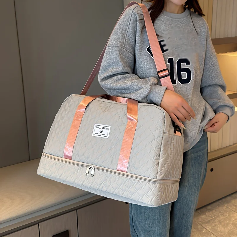 Casual Nylon Travel Luggage Bag, Large Capacity Sports and Fitness Storage, Multi Pocket Portable Weekender Overnight Bag