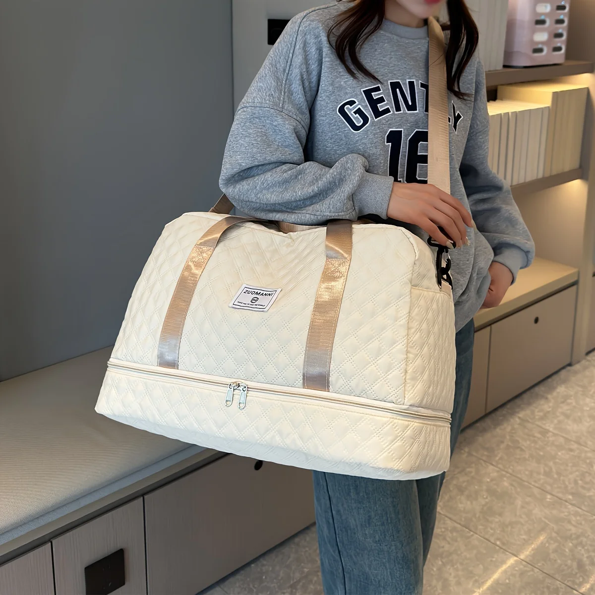 Casual Nylon Travel Luggage Bag, Large Capacity Sports and Fitness Storage, Multi Pocket Portable Weekender Overnight Bag