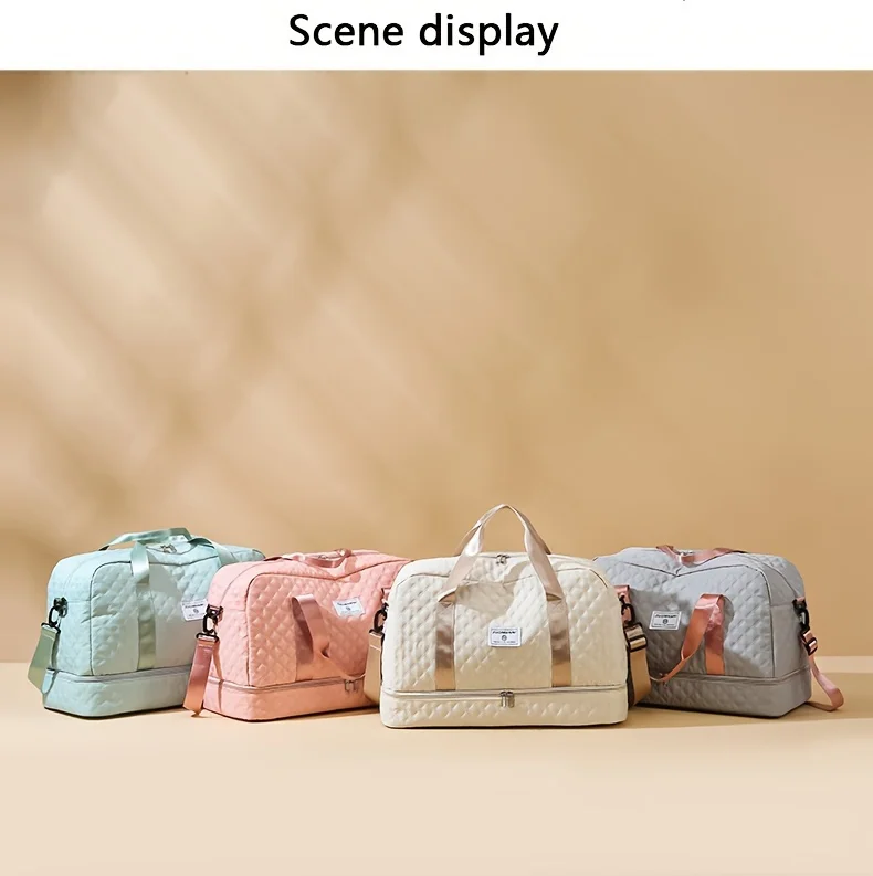 Casual Nylon Travel Luggage Bag, Large Capacity Sports and Fitness Storage, Multi Pocket Portable Weekender Overnight Bag