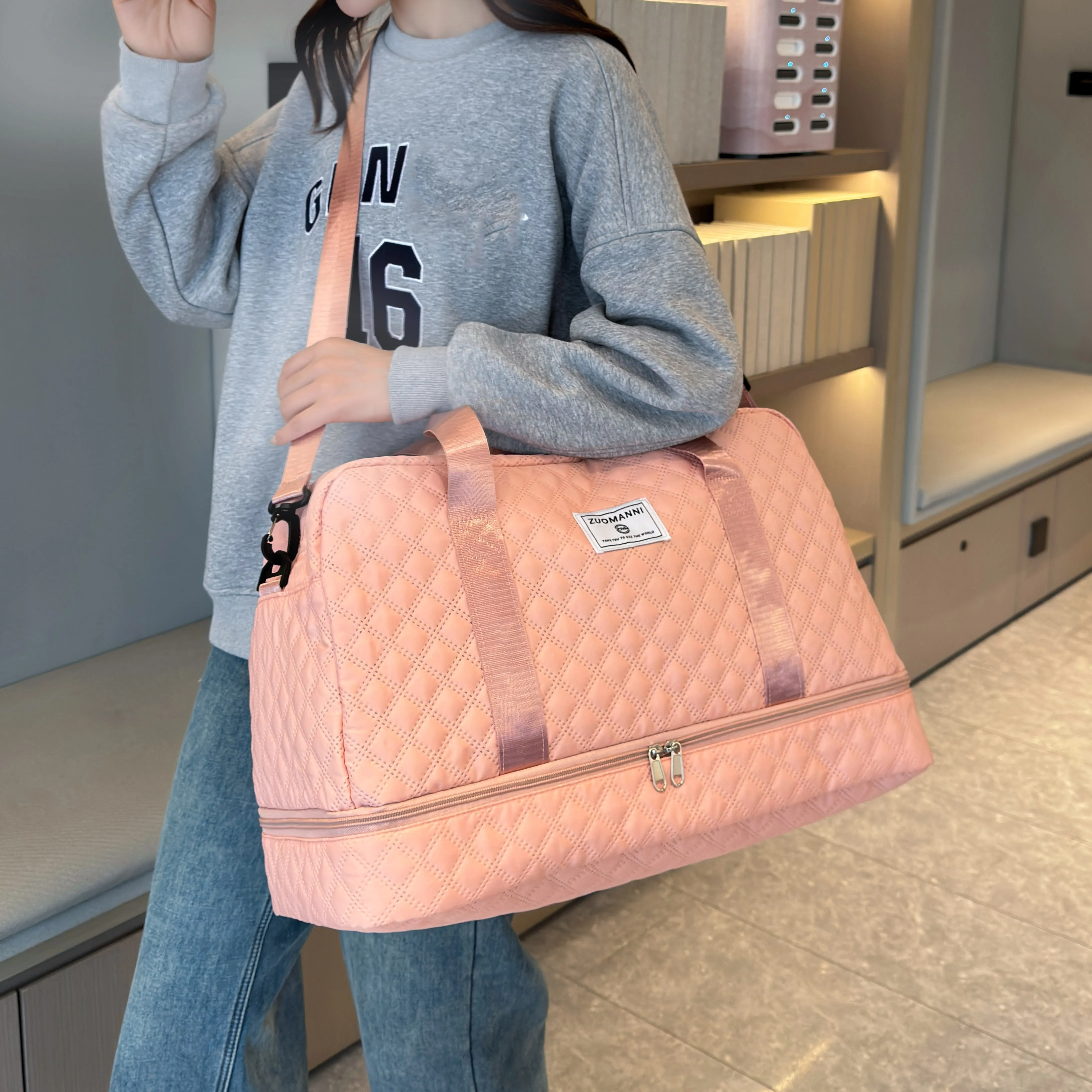 Casual Nylon Travel Luggage Bag, Large Capacity Sports and Fitness Storage, Multi Pocket Portable Weekender Overnight Bag