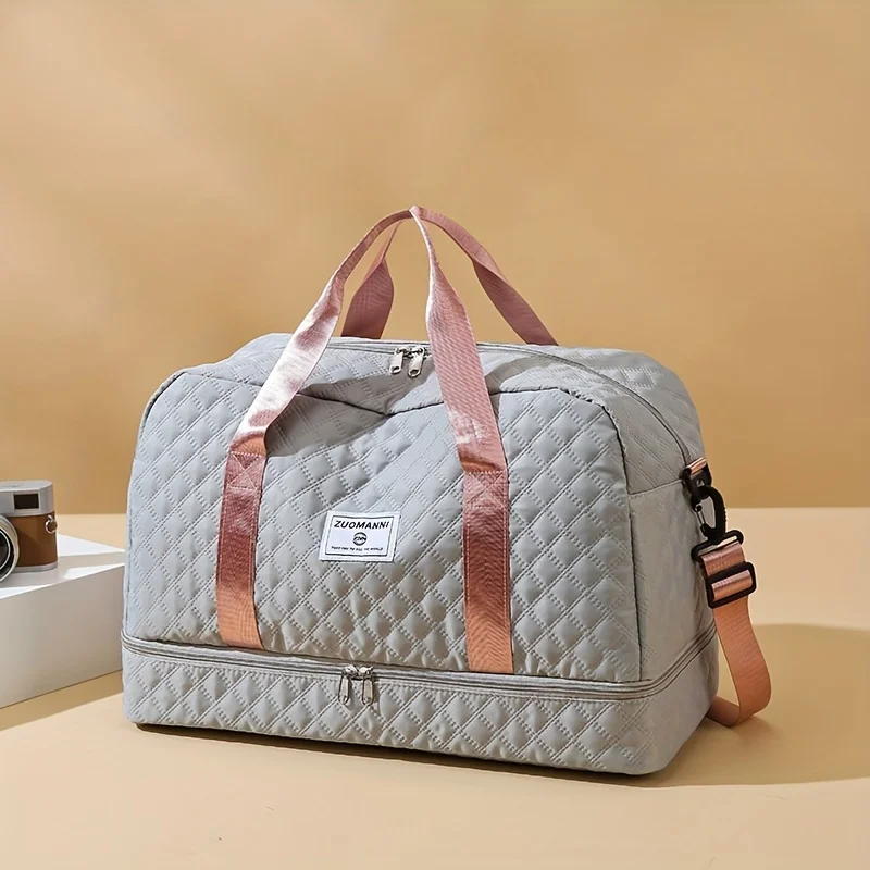 Casual Nylon Travel Luggage Bag, Large Capacity Sports and Fitness Storage, Multi Pocket Portable Weekender Overnight Bag