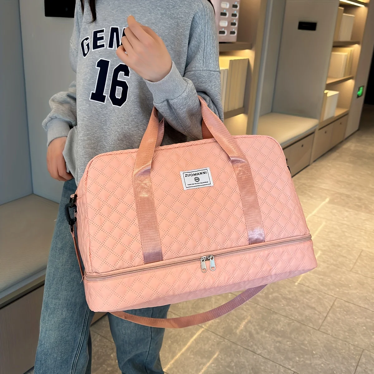 Casual Nylon Travel Luggage Bag, Large Capacity Sports and Fitness Storage, Multi Pocket Portable Weekender Overnight Bag