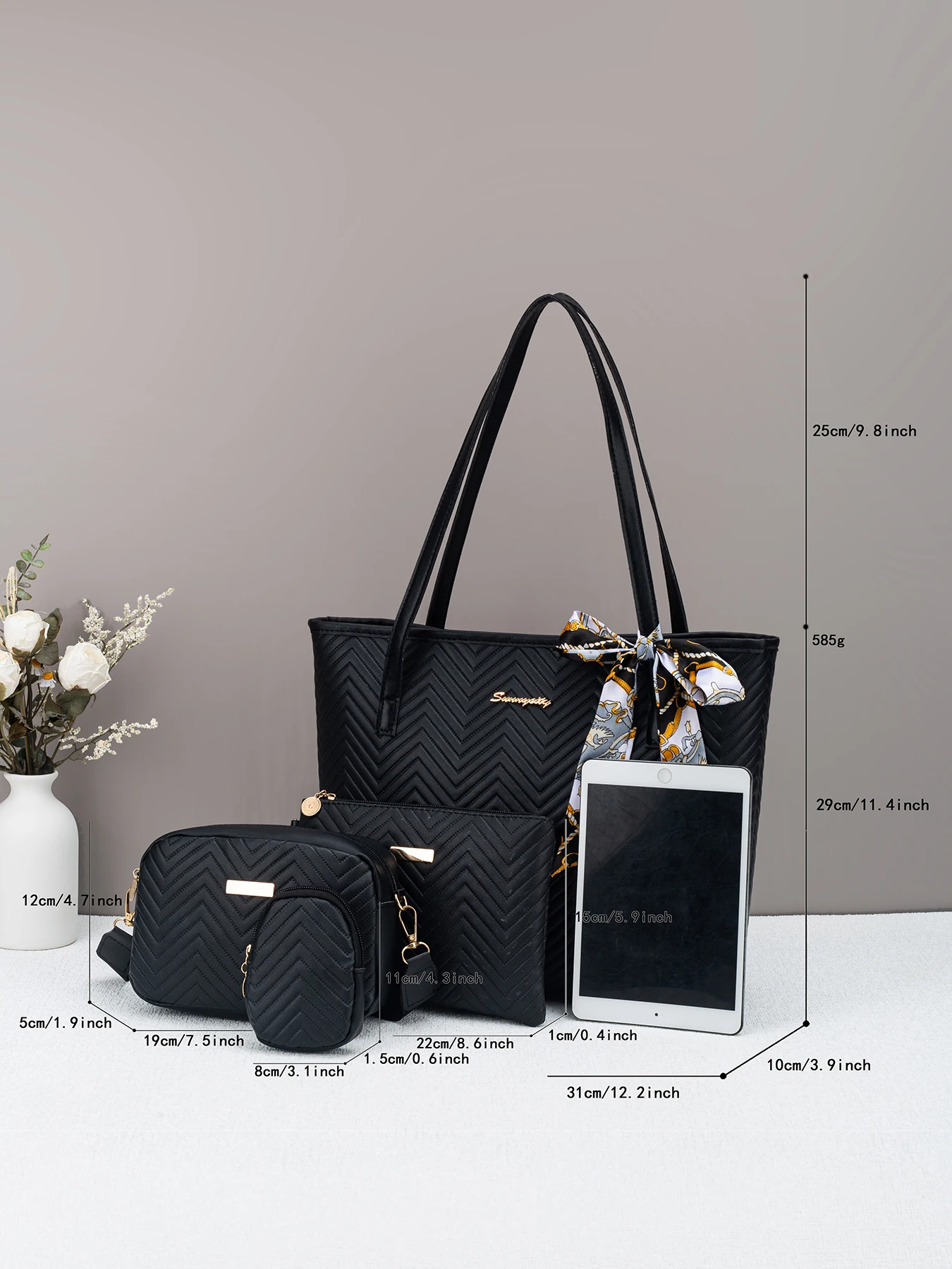 Wave pattern daily commuting large capacity tote bag handbag four piece set fashion trend personality change camera bag