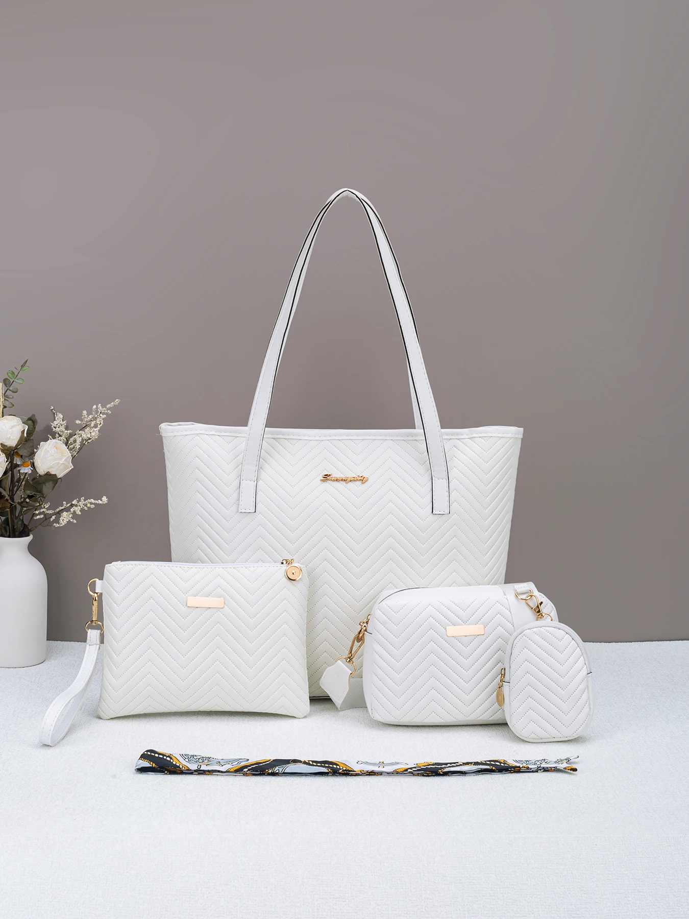 Wave pattern daily commuting large capacity tote bag handbag four piece set fashion trend personality change camera bag