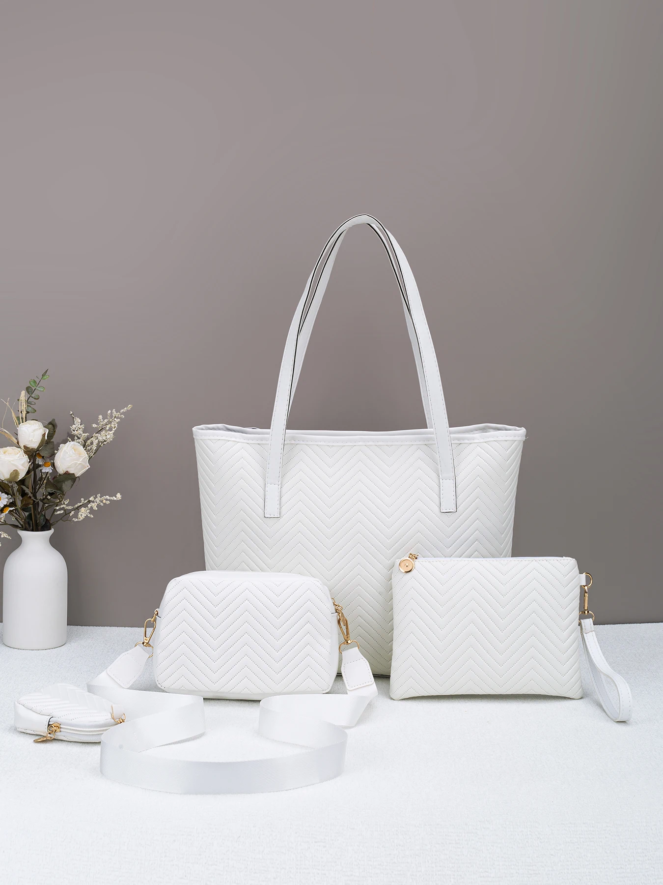 Wave pattern daily commuting large capacity tote bag handbag four piece set fashion trend personality change camera bag