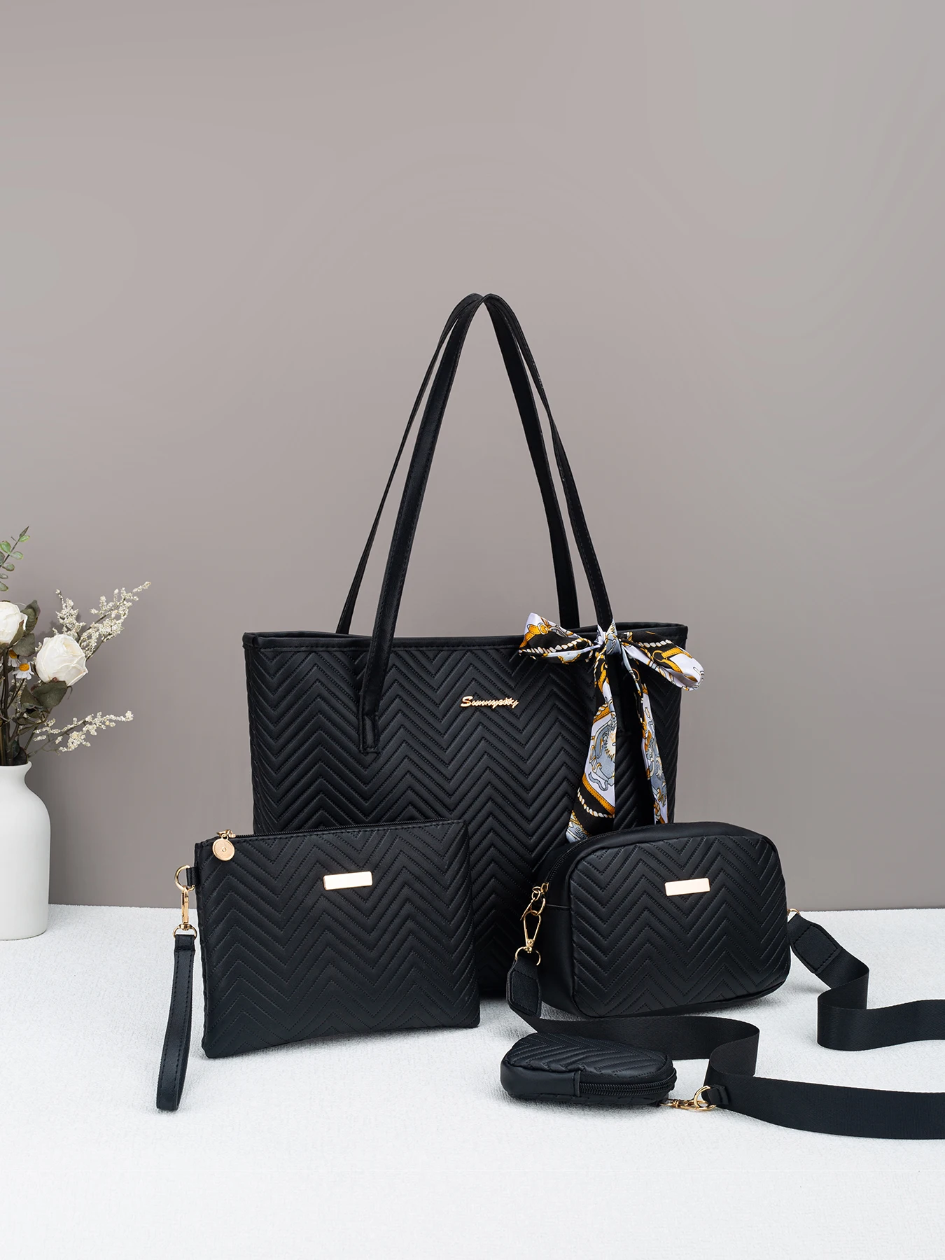 Wave pattern daily commuting large capacity tote bag handbag four piece set fashion trend personality change camera bag