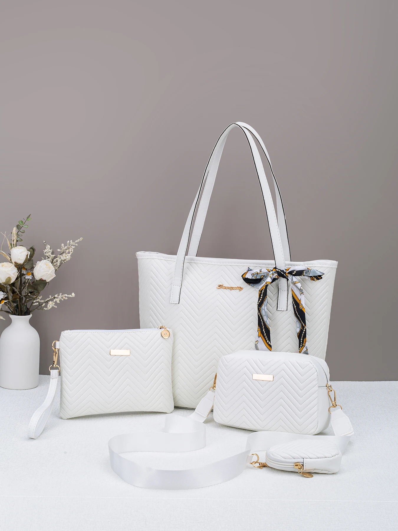 Wave pattern daily commuting large capacity tote bag handbag four piece set fashion trend personality change camera bag