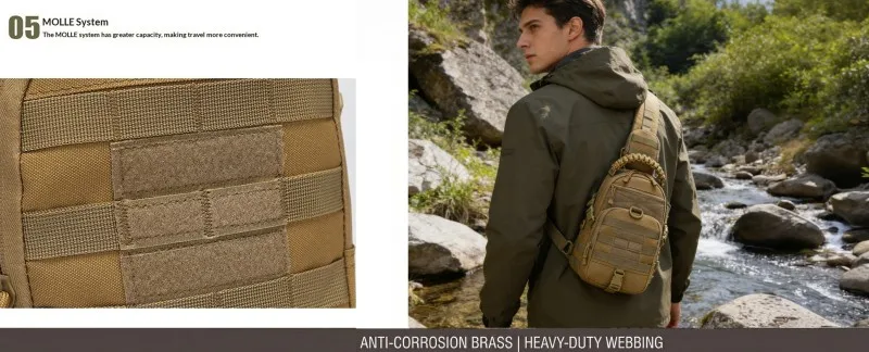 THURAM Chest Pack Travel Crossbody Bag Tactical Messenger Bag for Men Nylon Military Sling Backpack MOLLE System
