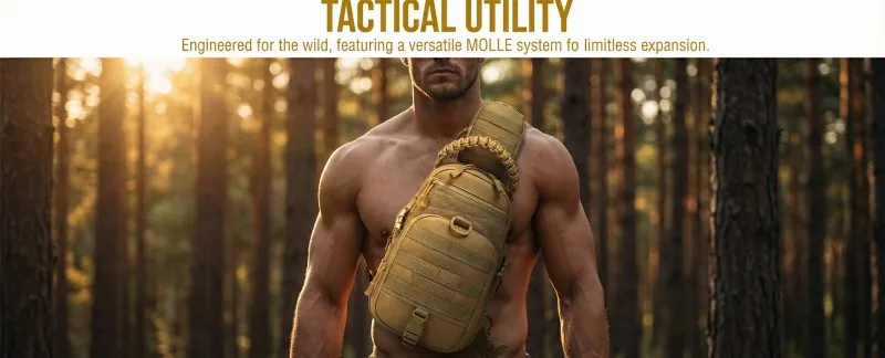 THURAM Chest Pack Travel Crossbody Bag Tactical Messenger Bag for Men Nylon Military Sling Backpack MOLLE System