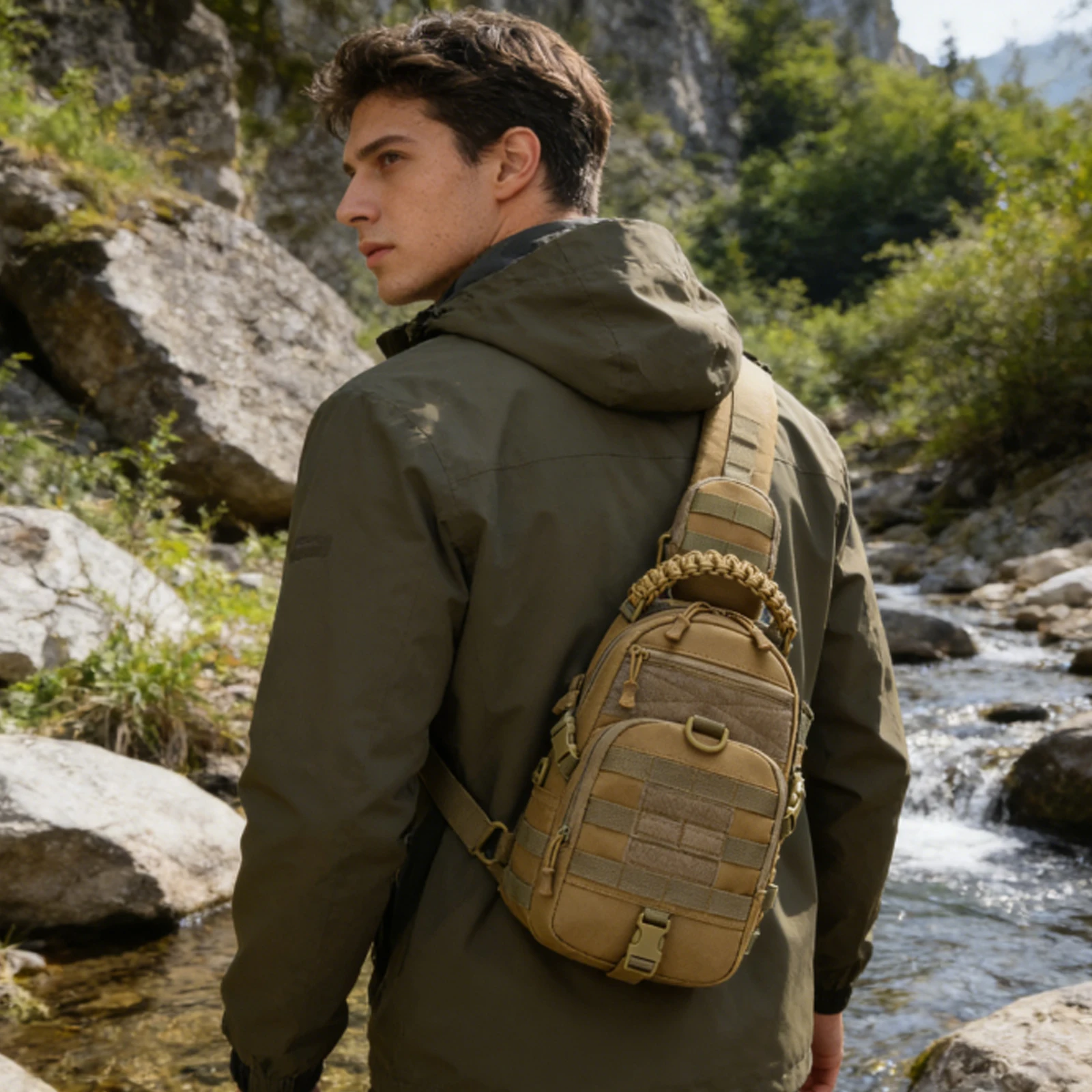 THURAM Chest Pack Travel Crossbody Bag Tactical Messenger Bag for Men Nylon Military Sling Backpack MOLLE System