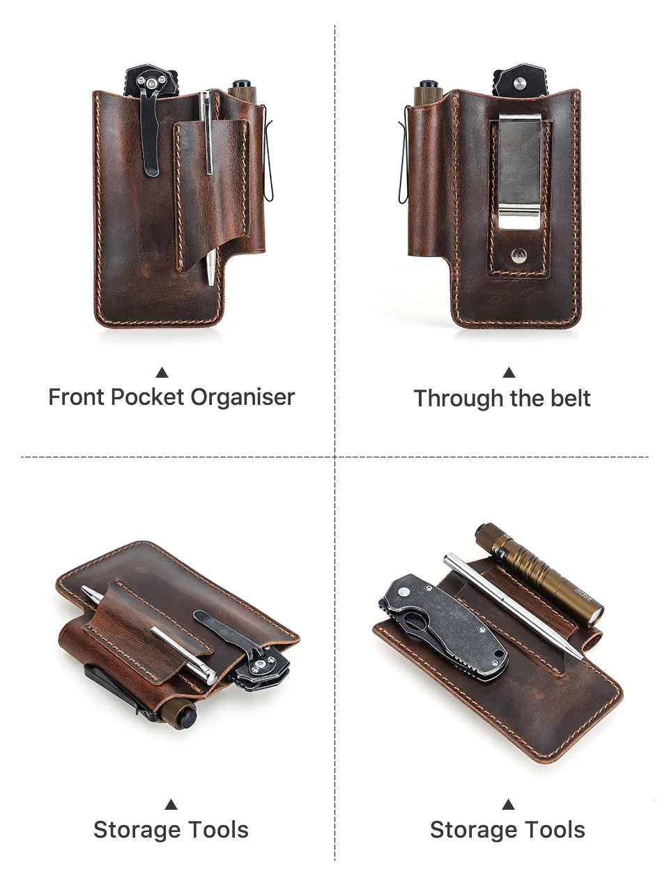 Hiram Tactical Multi Tool Belt Leather Bag Portable Tool Storage Bag Holster Outdoor Camping Hunting Waist Pocket