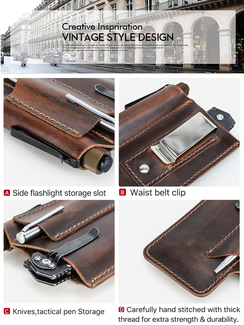 Hiram Tactical Multi Tool Belt Leather Bag Portable Tool Storage Bag Holster Outdoor Camping Hunting Waist Pocket