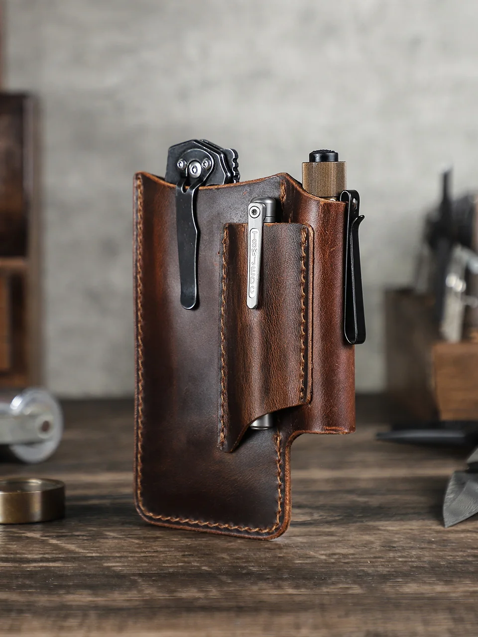Hiram Tactical Multi Tool Belt Leather Bag Portable Tool Storage Bag Holster Outdoor Camping Hunting Waist Pocket