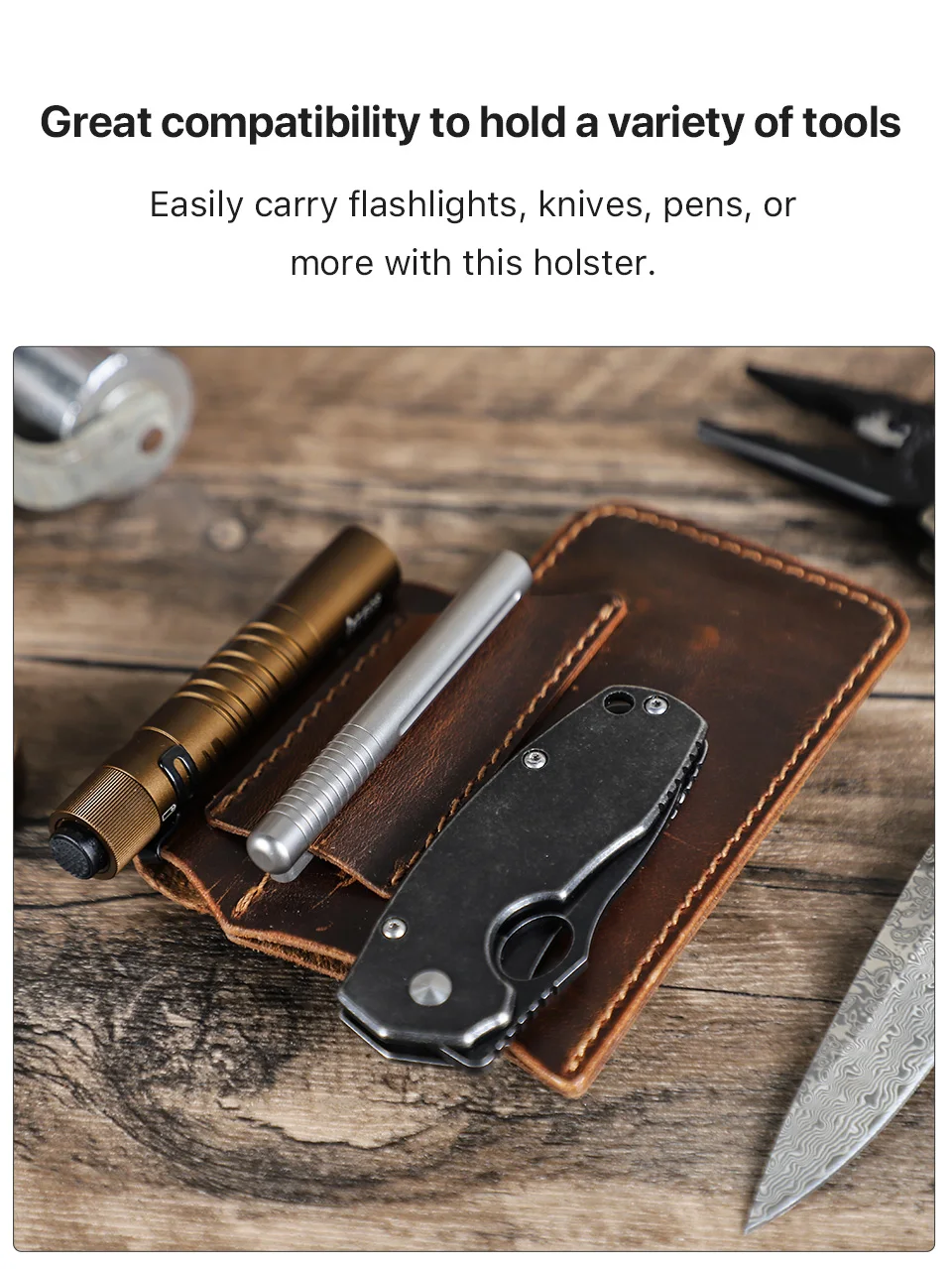 Hiram Tactical Multi Tool Belt Leather Bag Portable Tool Storage Bag Holster Outdoor Camping Hunting Waist Pocket