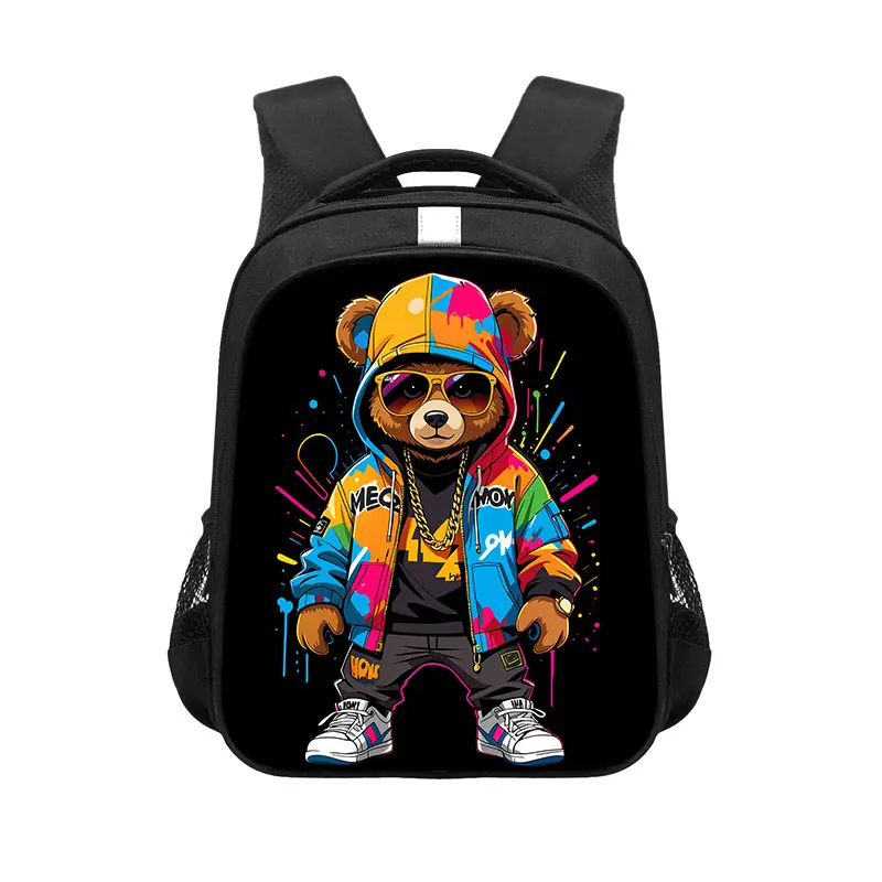 14/16inch Kawaii Graffiti Bear Print Backpack for 3-18 Years Old Hip Hop Children Kids School Bags Teenager Travel Daypack Gift