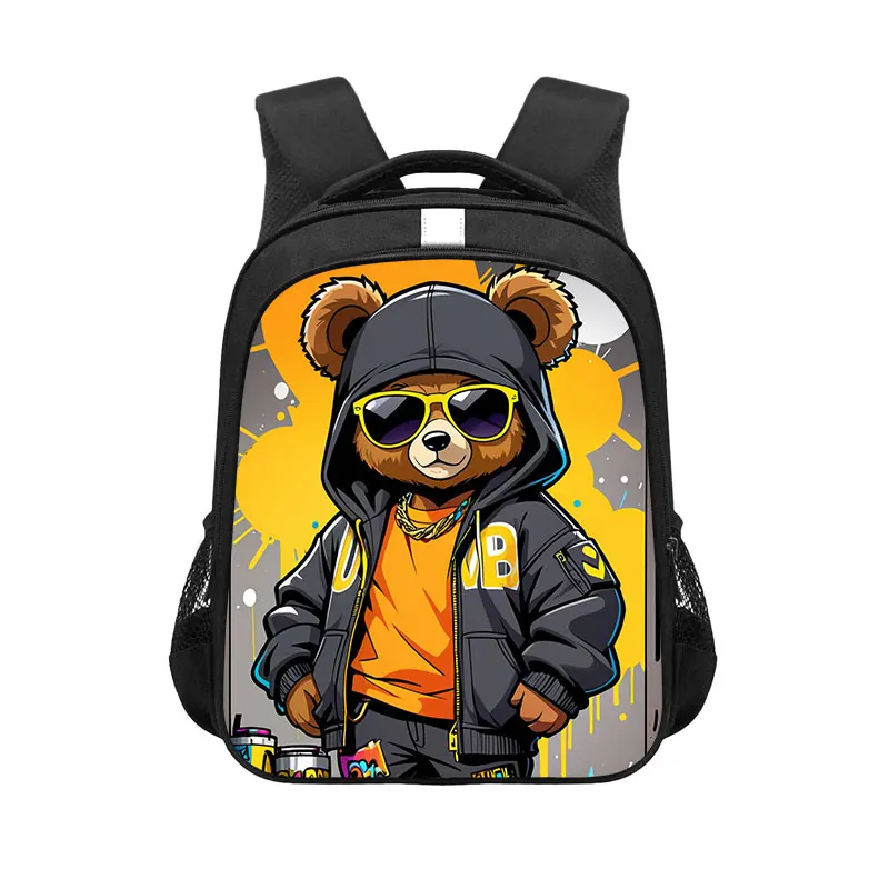 14/16inch Kawaii Graffiti Bear Print Backpack for 3-18 Years Old Hip Hop Children Kids School Bags Teenager Travel Daypack Gift