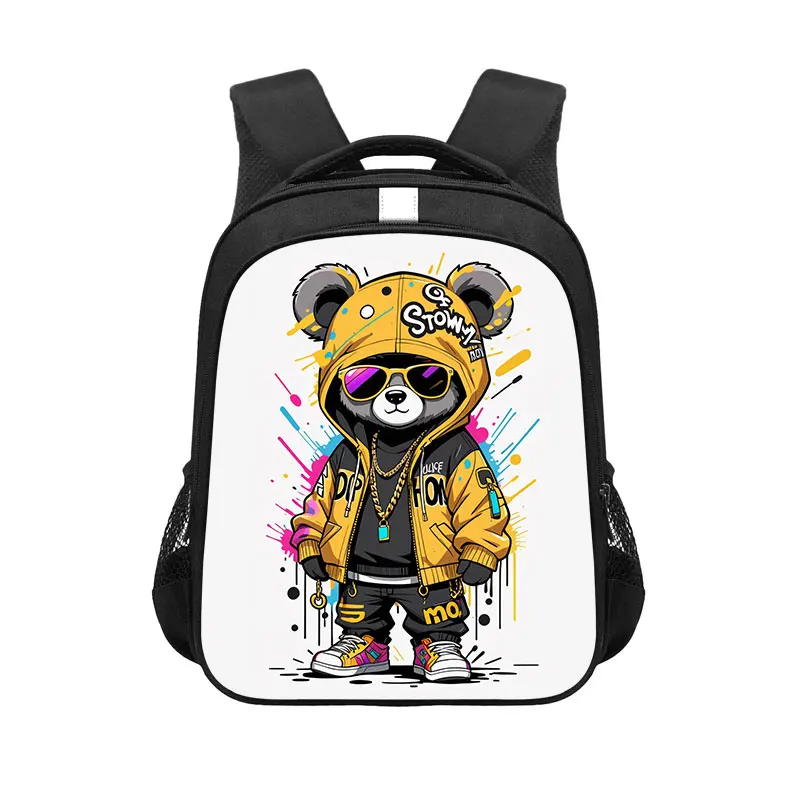 14/16inch Kawaii Graffiti Bear Print Backpack for 3-18 Years Old Hip Hop Children Kids School Bags Teenager Travel Daypack Gift