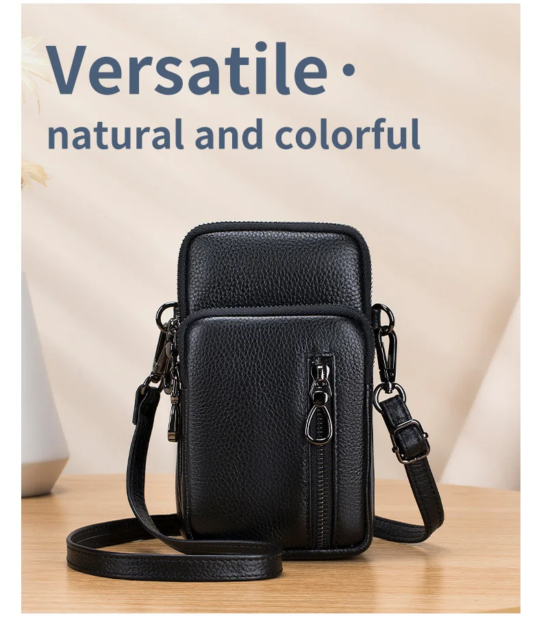 Lightweight Crossbody Messenger Bag, Women's Cow Leather Small Shoulder Purse, Multi Compartment Pocket, Vertical Phone Bag