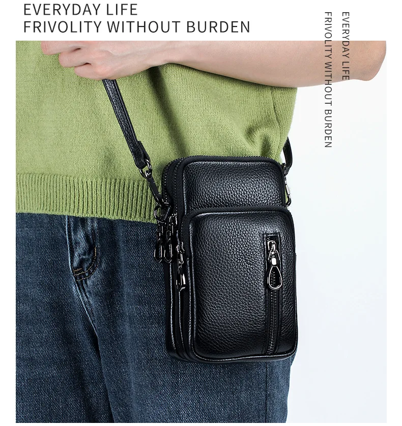 Lightweight Crossbody Messenger Bag, Women's Cow Leather Small Shoulder Purse, Multi Compartment Pocket, Vertical Phone Bag