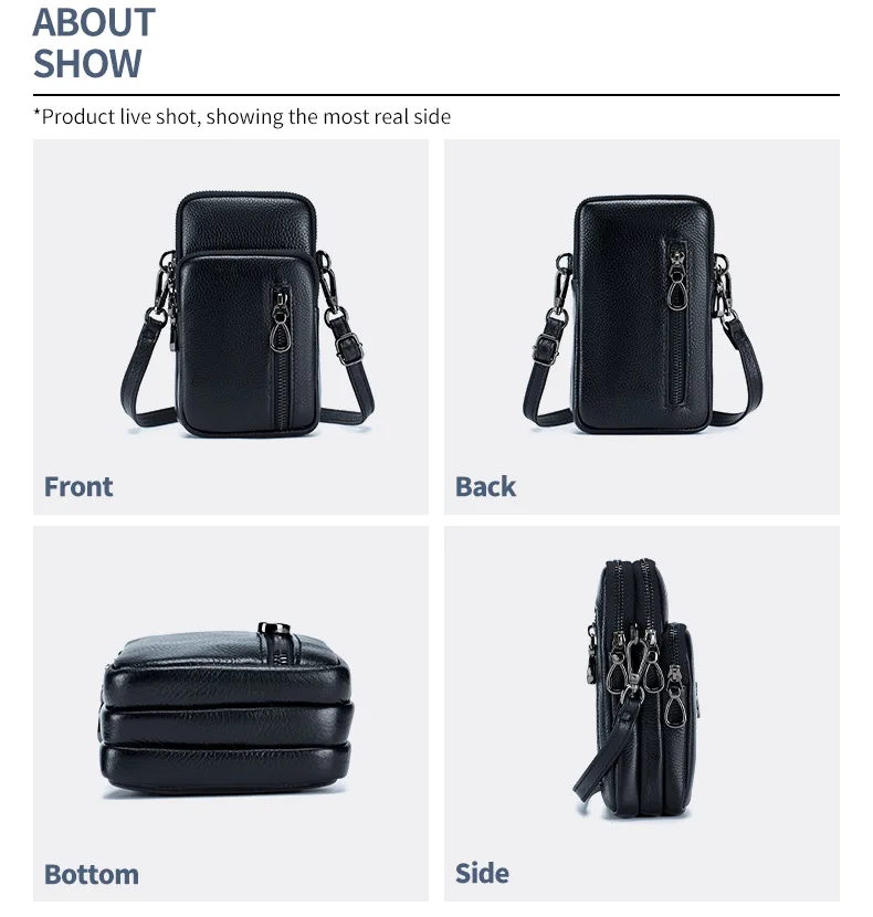 Lightweight Crossbody Messenger Bag, Women's Cow Leather Small Shoulder Purse, Multi Compartment Pocket, Vertical Phone Bag