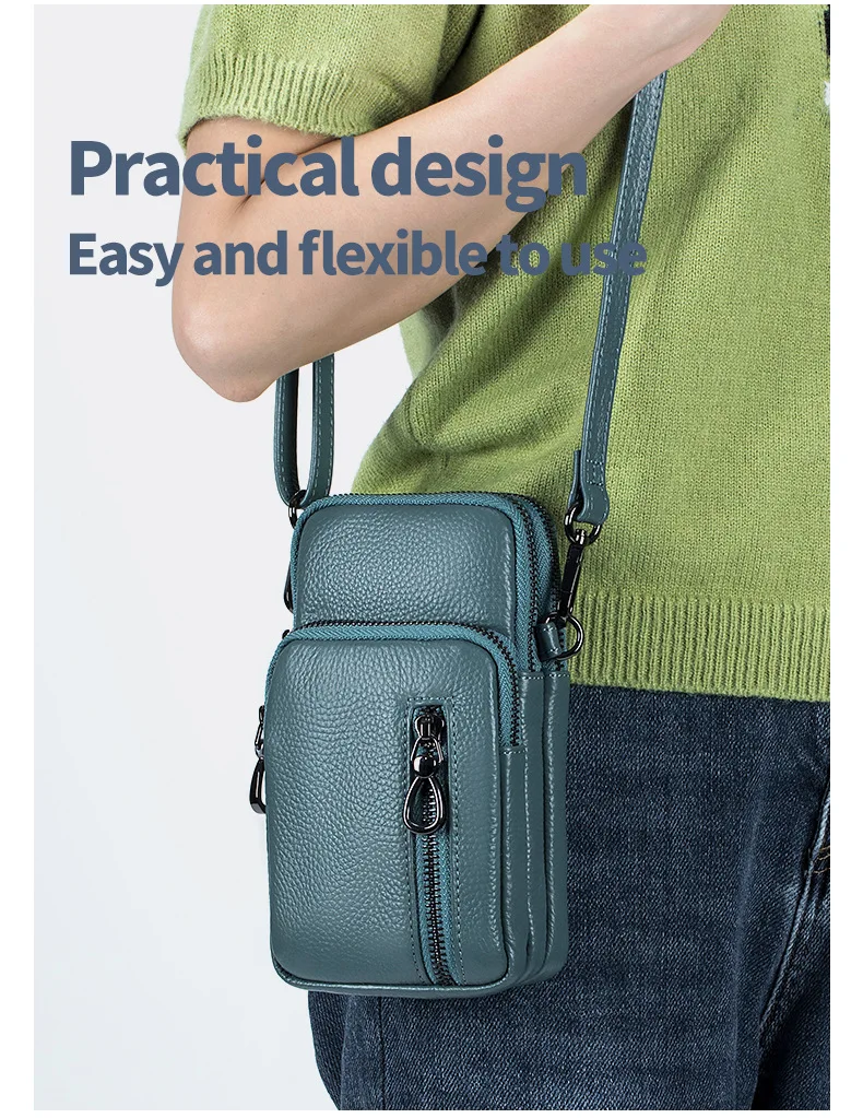 Lightweight Crossbody Messenger Bag, Women's Cow Leather Small Shoulder Purse, Multi Compartment Pocket, Vertical Phone Bag