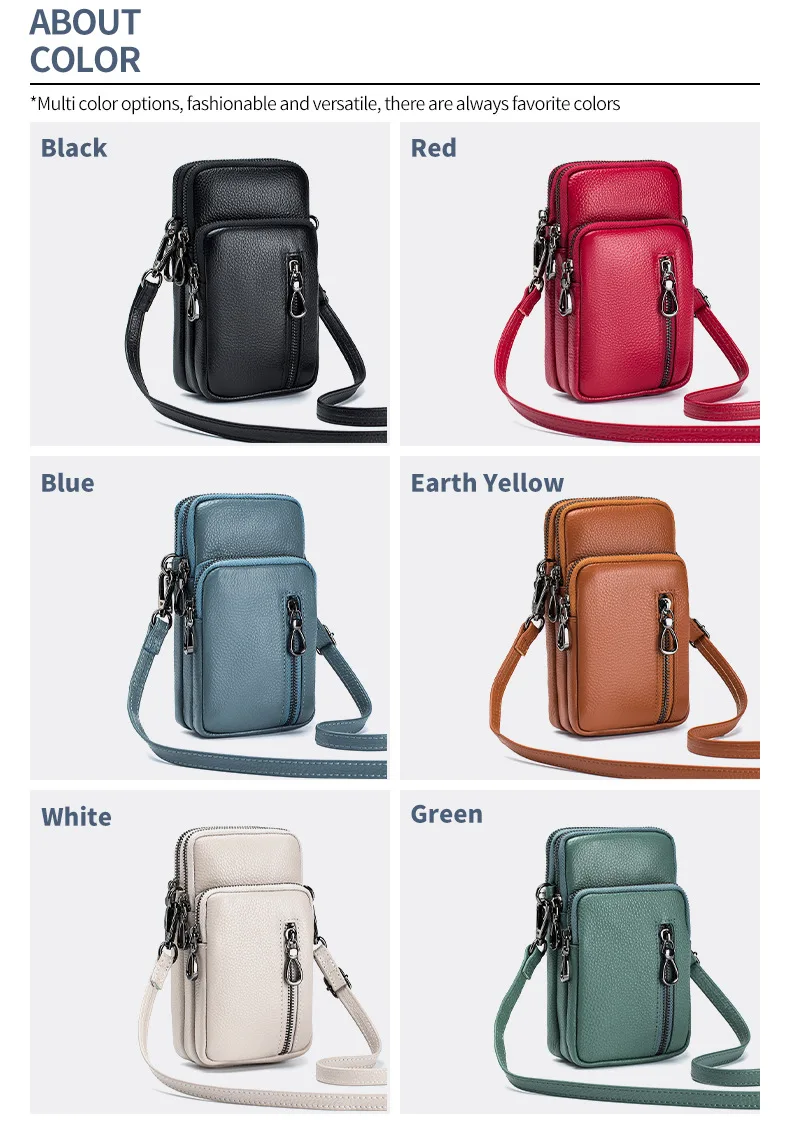 Lightweight Crossbody Messenger Bag, Women's Cow Leather Small Shoulder Purse, Multi Compartment Pocket, Vertical Phone Bag