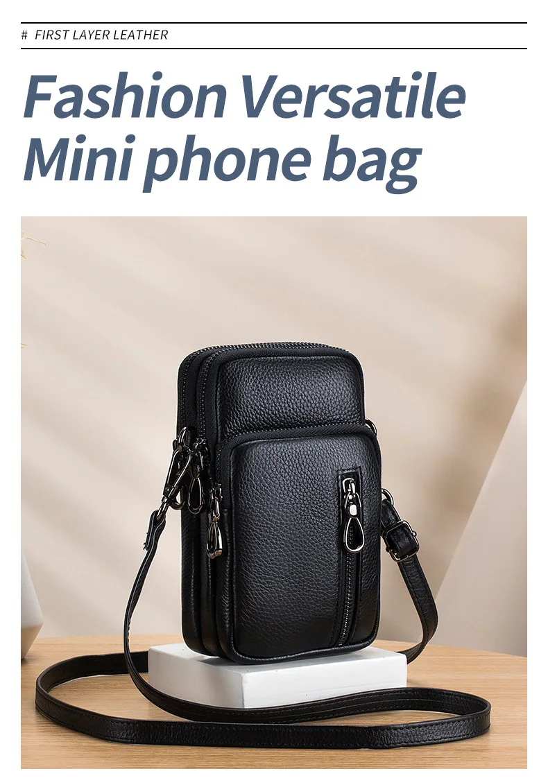 Lightweight Crossbody Messenger Bag, Women's Cow Leather Small Shoulder Purse, Multi Compartment Pocket, Vertical Phone Bag