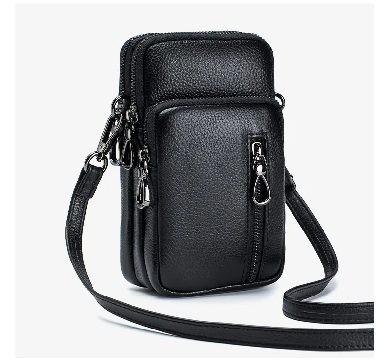 Lightweight Crossbody Messenger Bag, Women's Cow Leather Small Shoulder Purse, Multi Compartment Pocket, Vertical Phone Bag