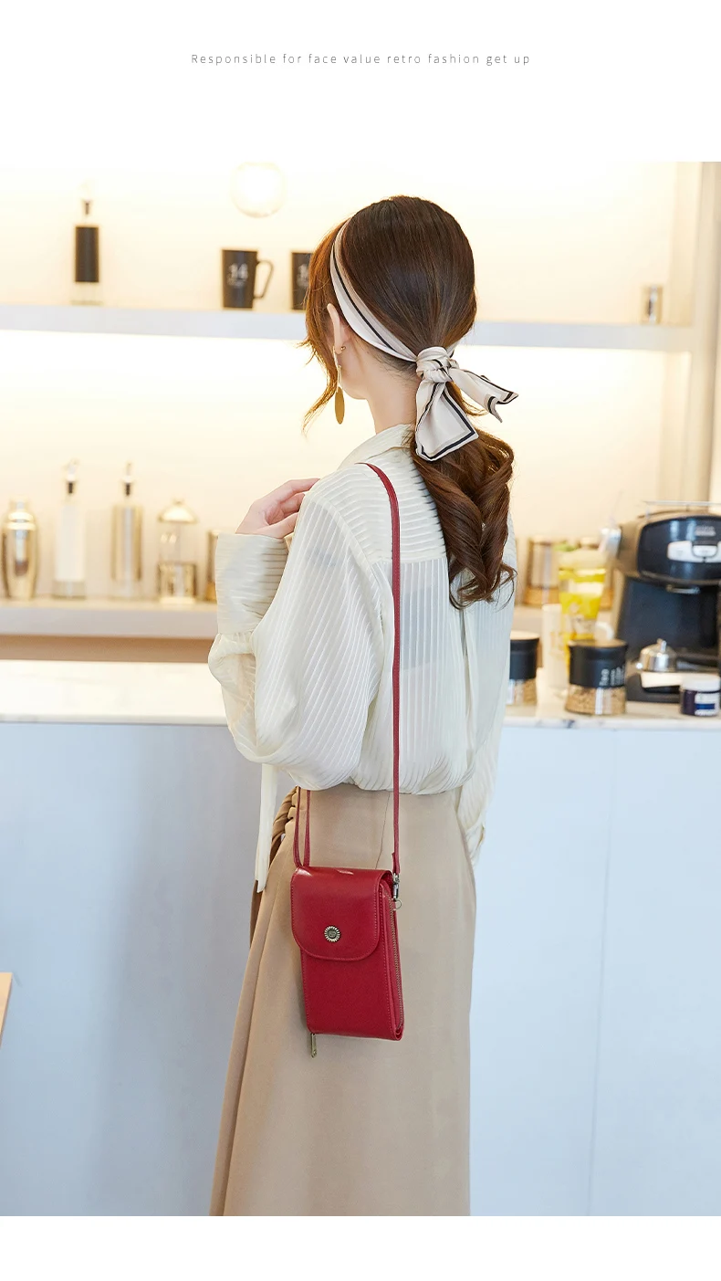 Retro Oil Wax Leather Mobile Phone Bag, RFID, Anti-theft, Brush, Vertical Shoulder Bag, Fashion Crossbody Wallet