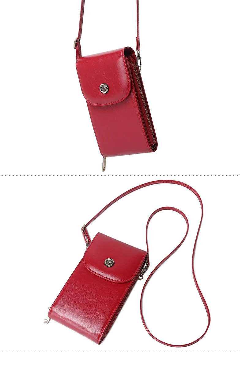 Retro Oil Wax Leather Mobile Phone Bag, RFID, Anti-theft, Brush, Vertical Shoulder Bag, Fashion Crossbody Wallet