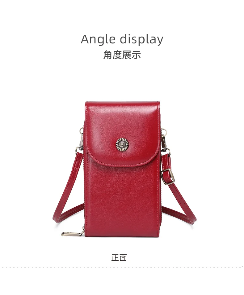 Retro Oil Wax Leather Mobile Phone Bag, RFID, Anti-theft, Brush, Vertical Shoulder Bag, Fashion Crossbody Wallet