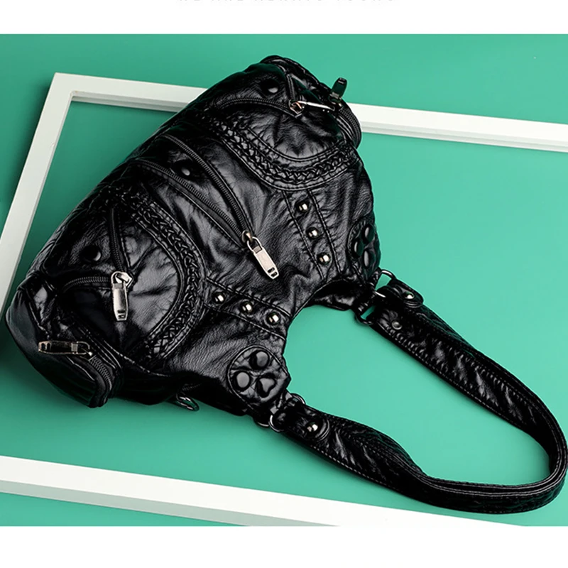 Yogodlns Vintage Soft PU Leather Shoulder Bag Women Large Capacity Handbag Fashion Crossbody Bag Stitching Color Handle Bag sac