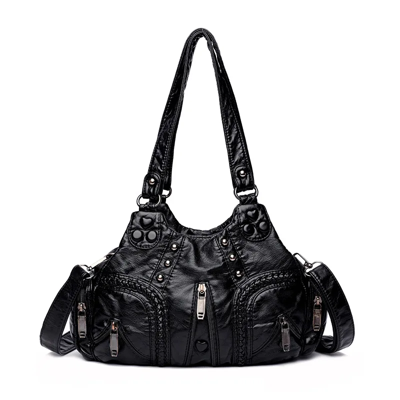Yogodlns Vintage Soft PU Leather Shoulder Bag Women Large Capacity Handbag Fashion Crossbody Bag Stitching Color Handle Bag sac