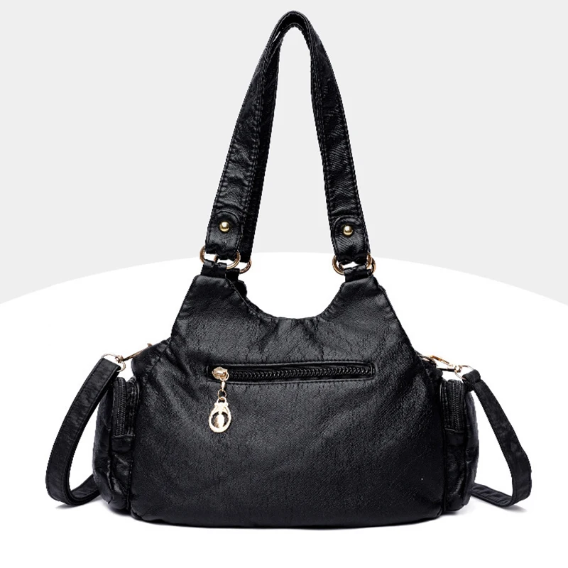 Yogodlns Vintage Soft PU Leather Shoulder Bag Women Large Capacity Handbag Fashion Crossbody Bag Stitching Color Handle Bag sac