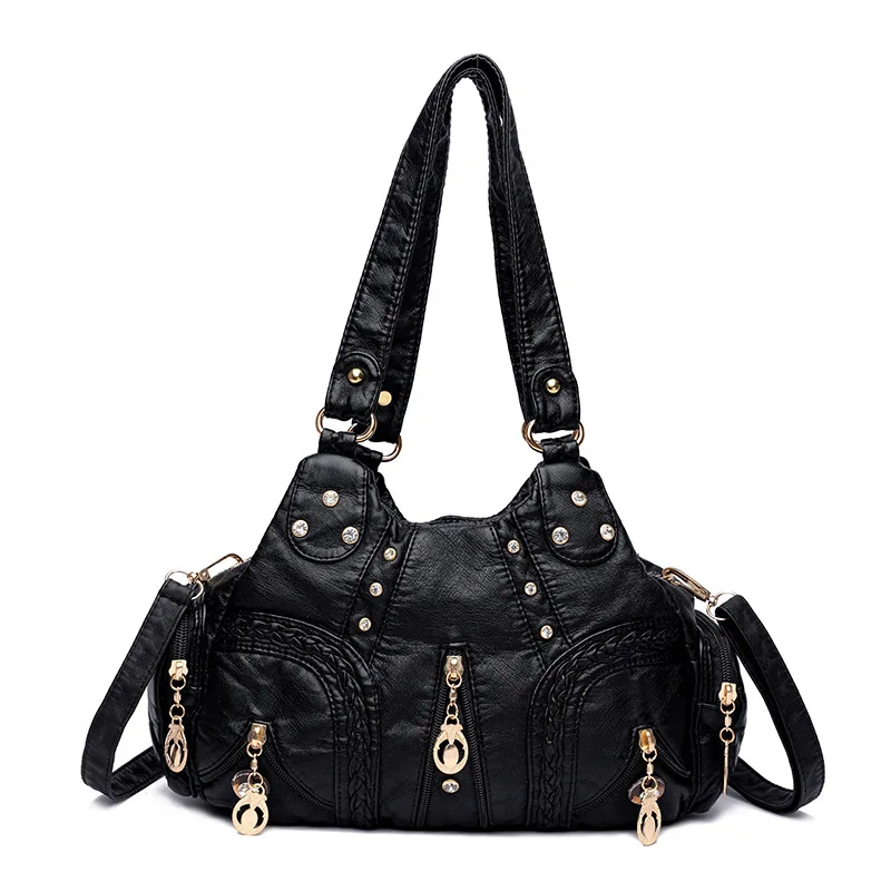 Yogodlns Vintage Soft PU Leather Shoulder Bag Women Large Capacity Handbag Fashion Crossbody Bag Stitching Color Handle Bag sac