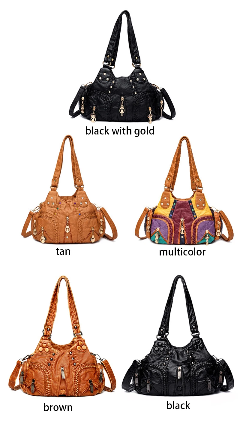 Yogodlns Vintage Soft PU Leather Shoulder Bag Women Large Capacity Handbag Fashion Crossbody Bag Stitching Color Handle Bag sac