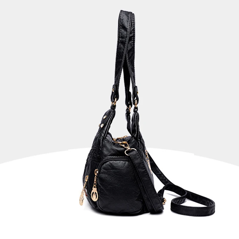 Yogodlns Vintage Soft PU Leather Shoulder Bag Women Large Capacity Handbag Fashion Crossbody Bag Stitching Color Handle Bag sac