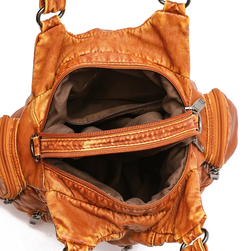 Yogodlns Vintage Soft PU Leather Shoulder Bag Women Large Capacity Handbag Fashion Crossbody Bag Stitching Color Handle Bag sac