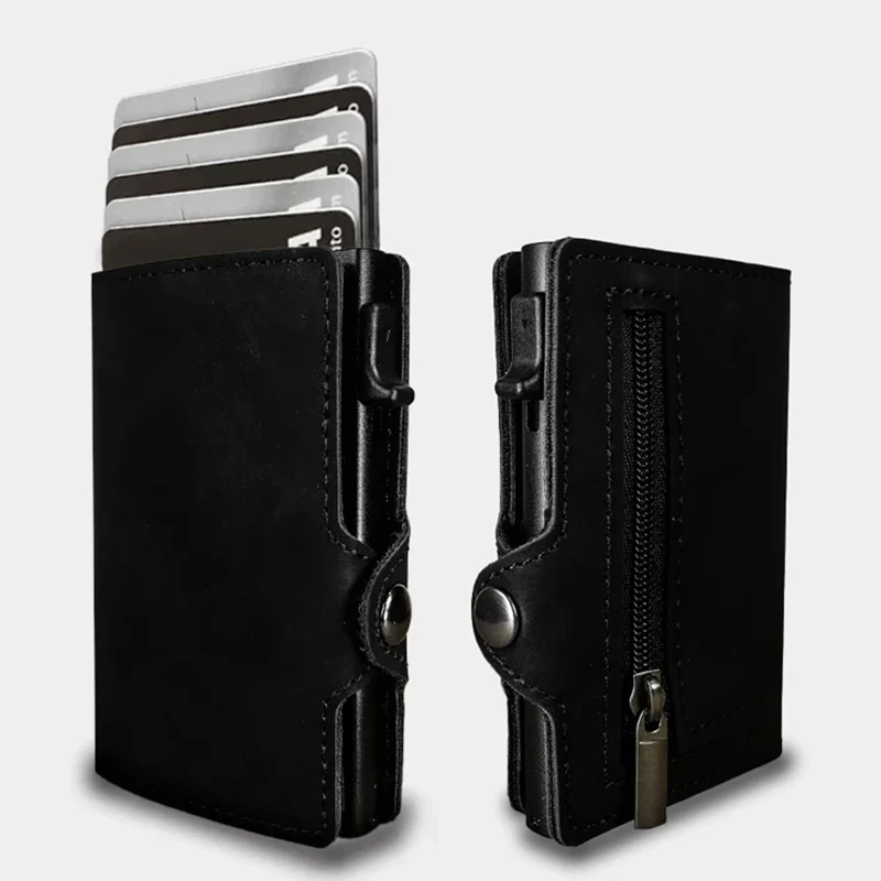 CASEKEY Men Wallet Billetera RFID Blocking Pop Up Credit Card Holder Mini Purse Pu Leather Cardholder Tarjetero with Coin Purse
